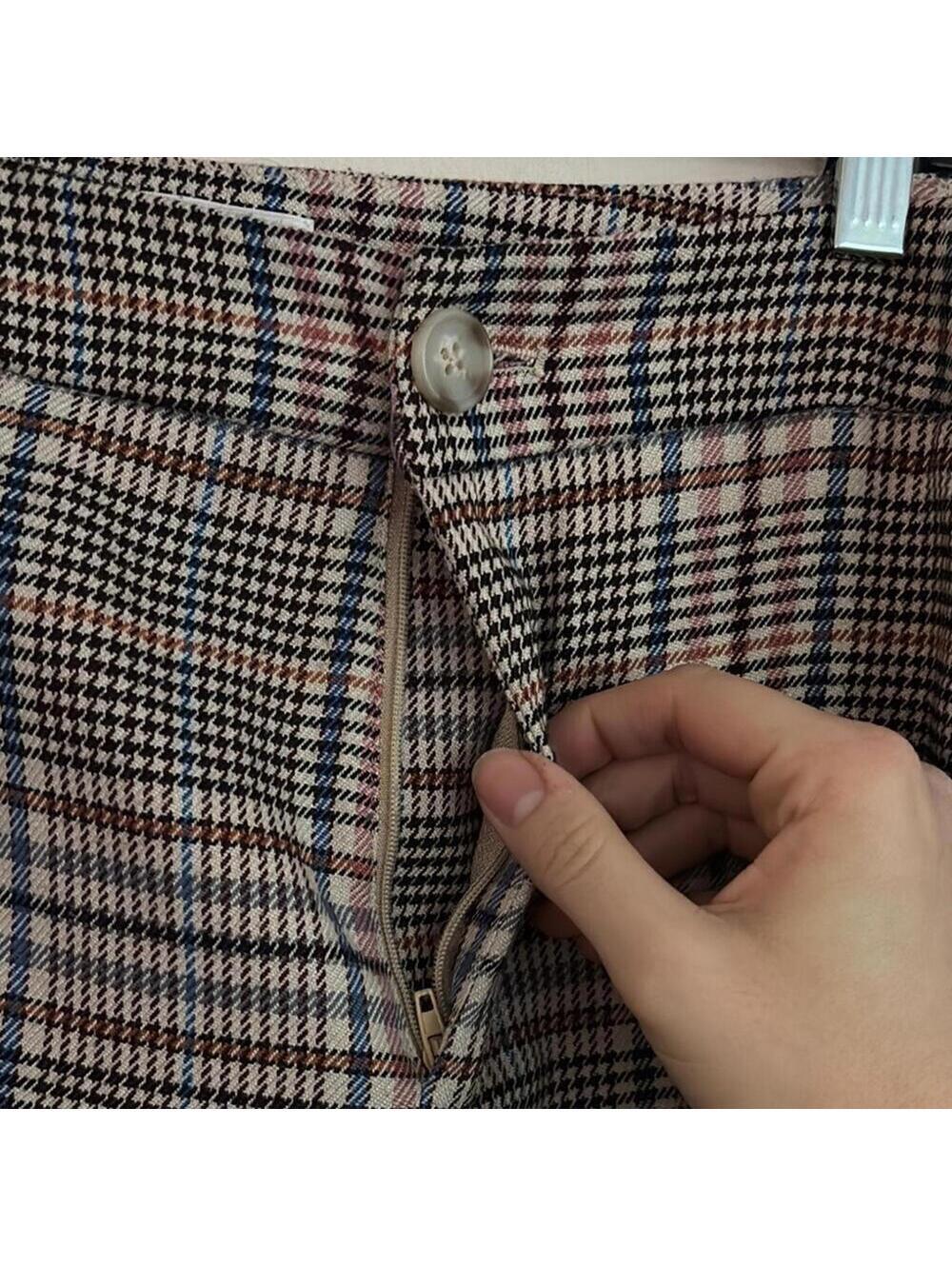 By Anthropologie plaid tartan neutral color career pants trousers light wear - Picture 3 of 8